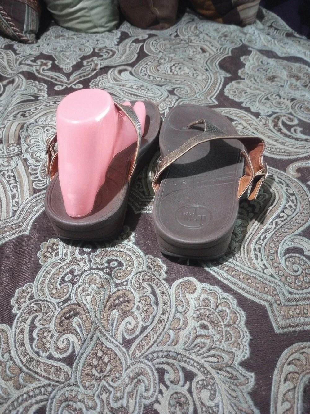 Fitflop The Skinny 350-012 Metallic Gold Brown Sandals Thong Slip On Women's 9